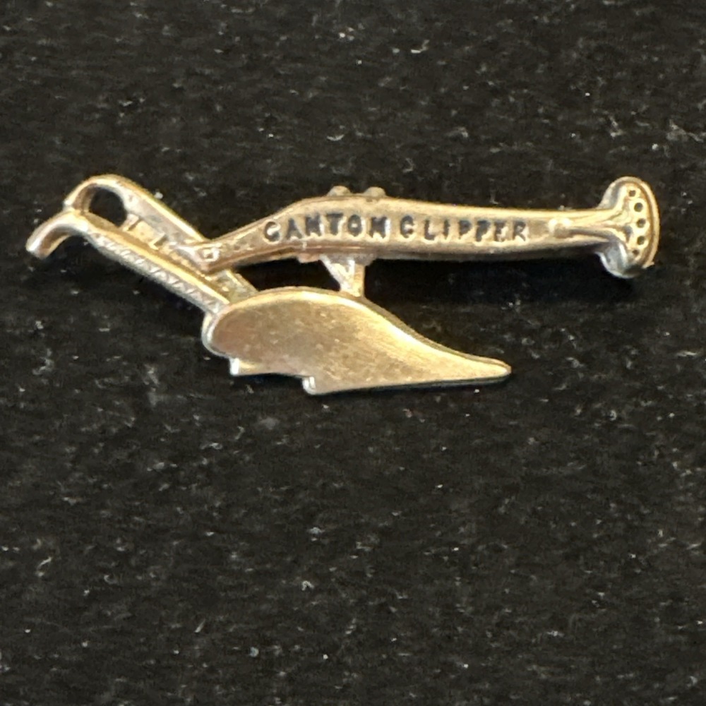 Antique CANTON CLIPPER N Barstow Co PLOW lapel Pin Brooch Providence RI Brass